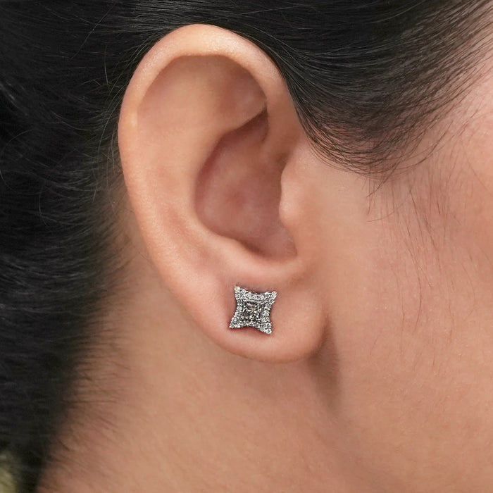 Olive Princess Lab Diamond Halo Stud Earrings