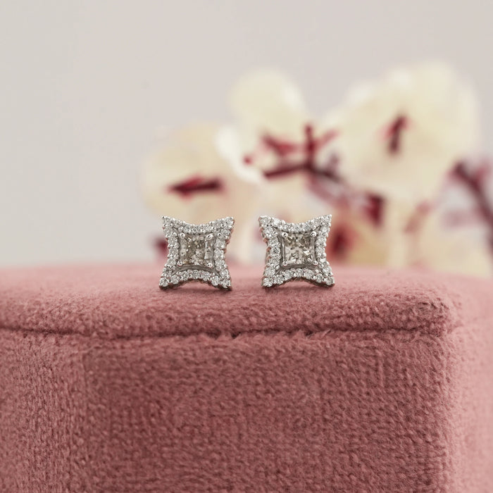 Olive Princess Lab Diamond Halo Stud Earrings