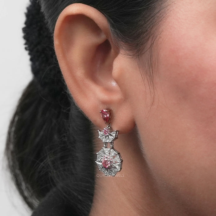 Starbrust Pink Pear Lab Diamond Drop Earrings