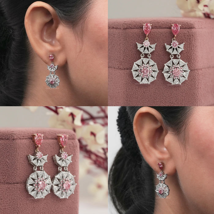 Starbrust Pink Pear Lab Diamond Drop Earrings