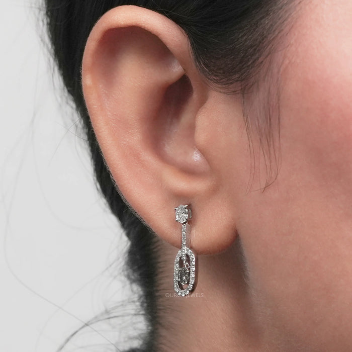 Olive Oval Lab Diamond Halo Drop Earrings