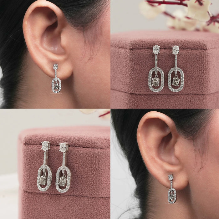 Olive Oval Lab Diamond Halo Drop Earrings