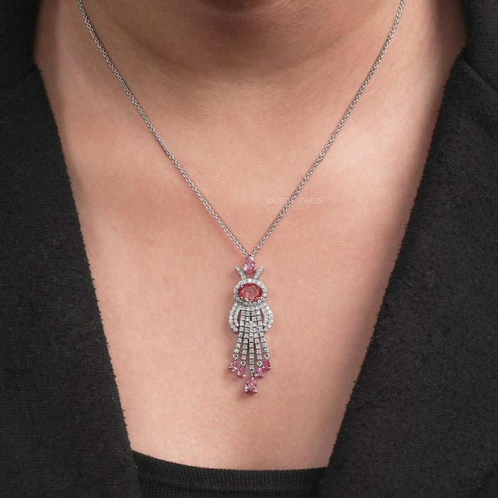 Pink Oval Lab Diamond Halo Pendant