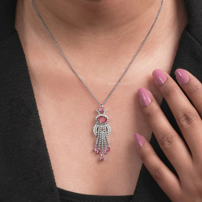 Pink Oval Lab Diamond Halo Pendant