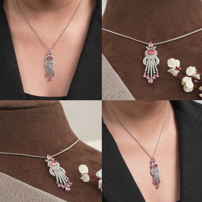 Pink Oval Lab Diamond Halo Pendant