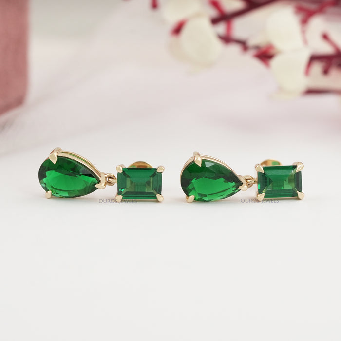 Green Pear And Emerald Gemstone Drop Earrings