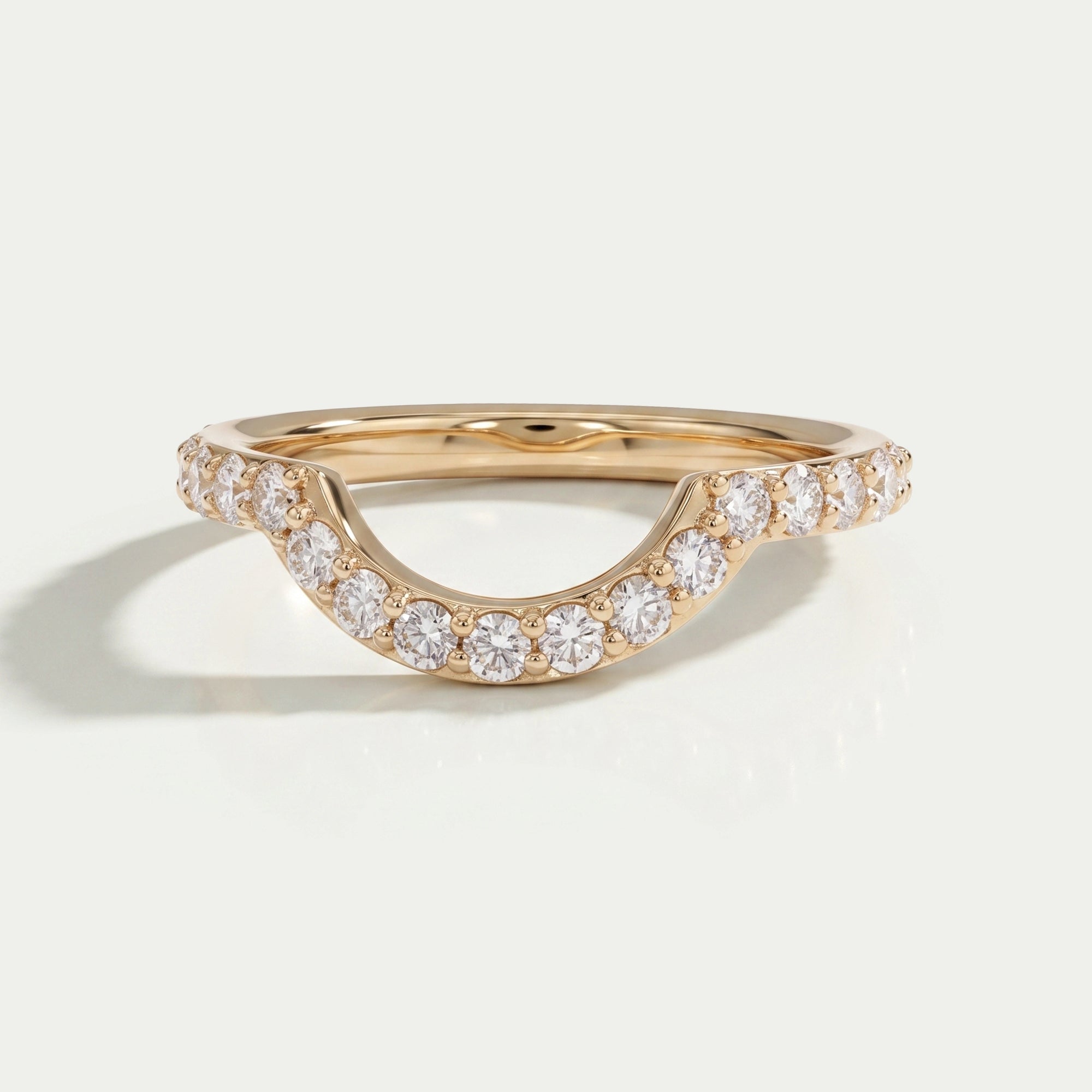 Pave Set Round Cut Diamond Deep Curved Wedding Band Rings