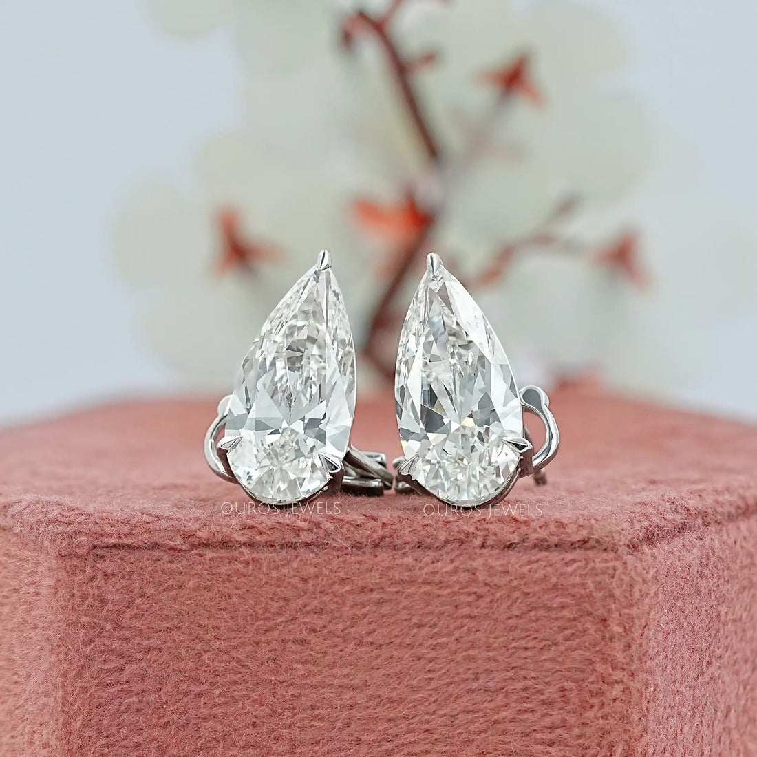 Pear Diamond Clip On Back Stud Earrings