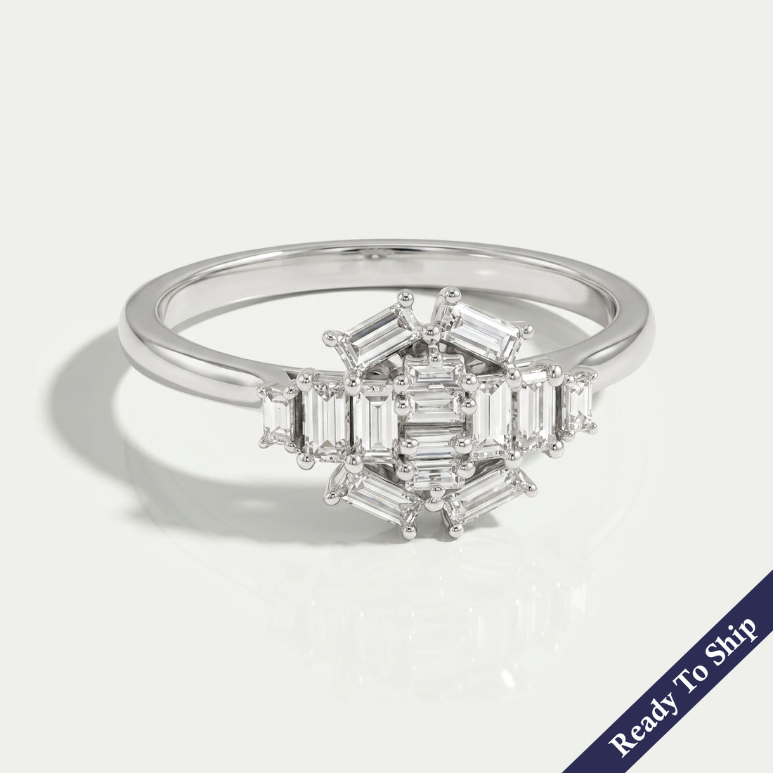 Baguette Cut Lab Cluster Diamond Dainty Ring