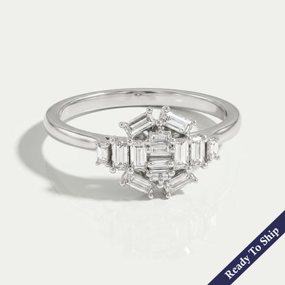 Baguette Cut Lab Cluster Diamond Dainty Ring