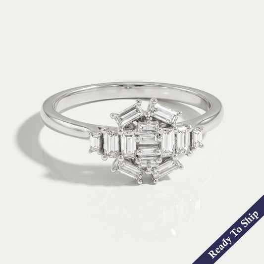 Baguette Cut Lab Cluster Diamond Dainty Ring