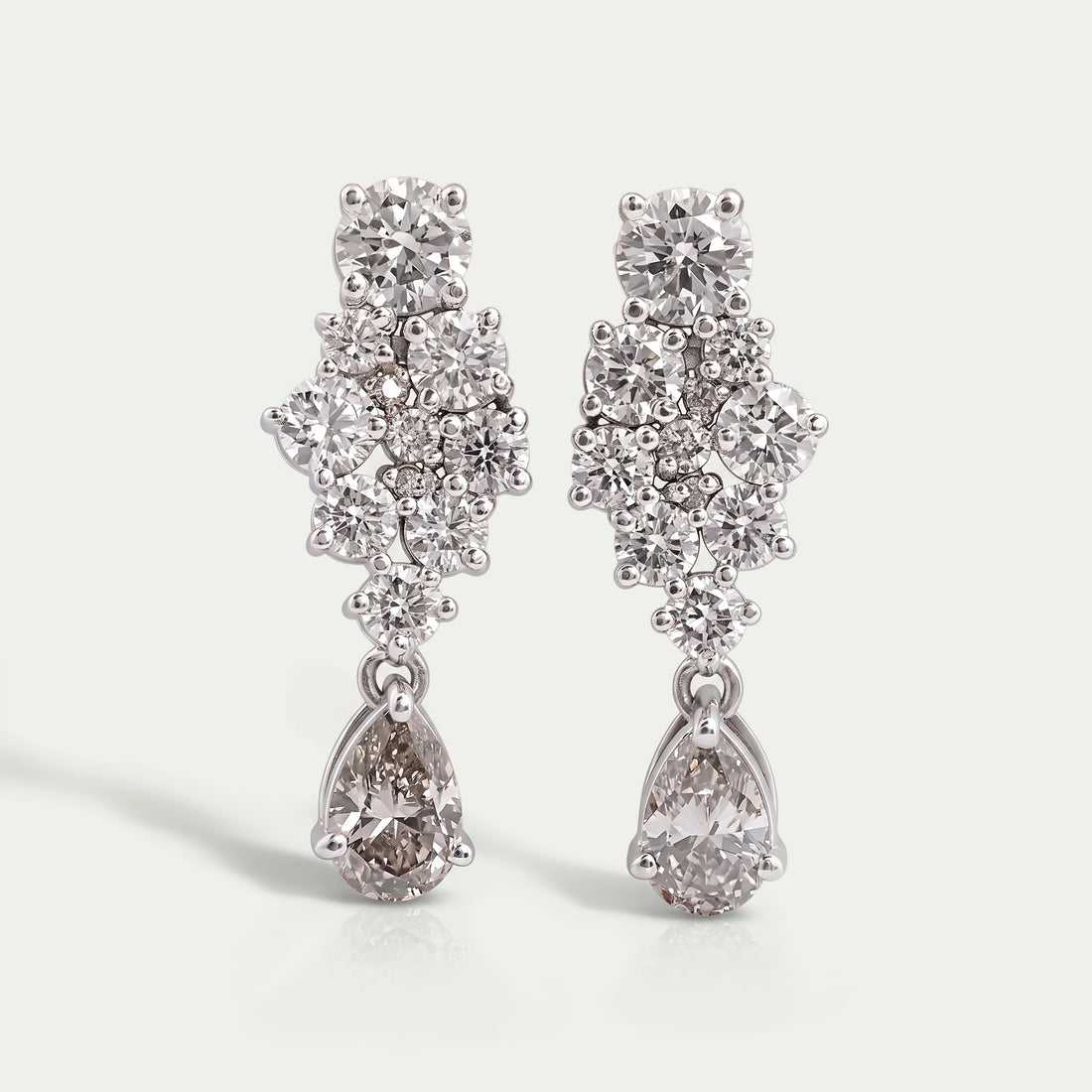 Diamond Cluster & Olive Pear Drop Dangle Earrings