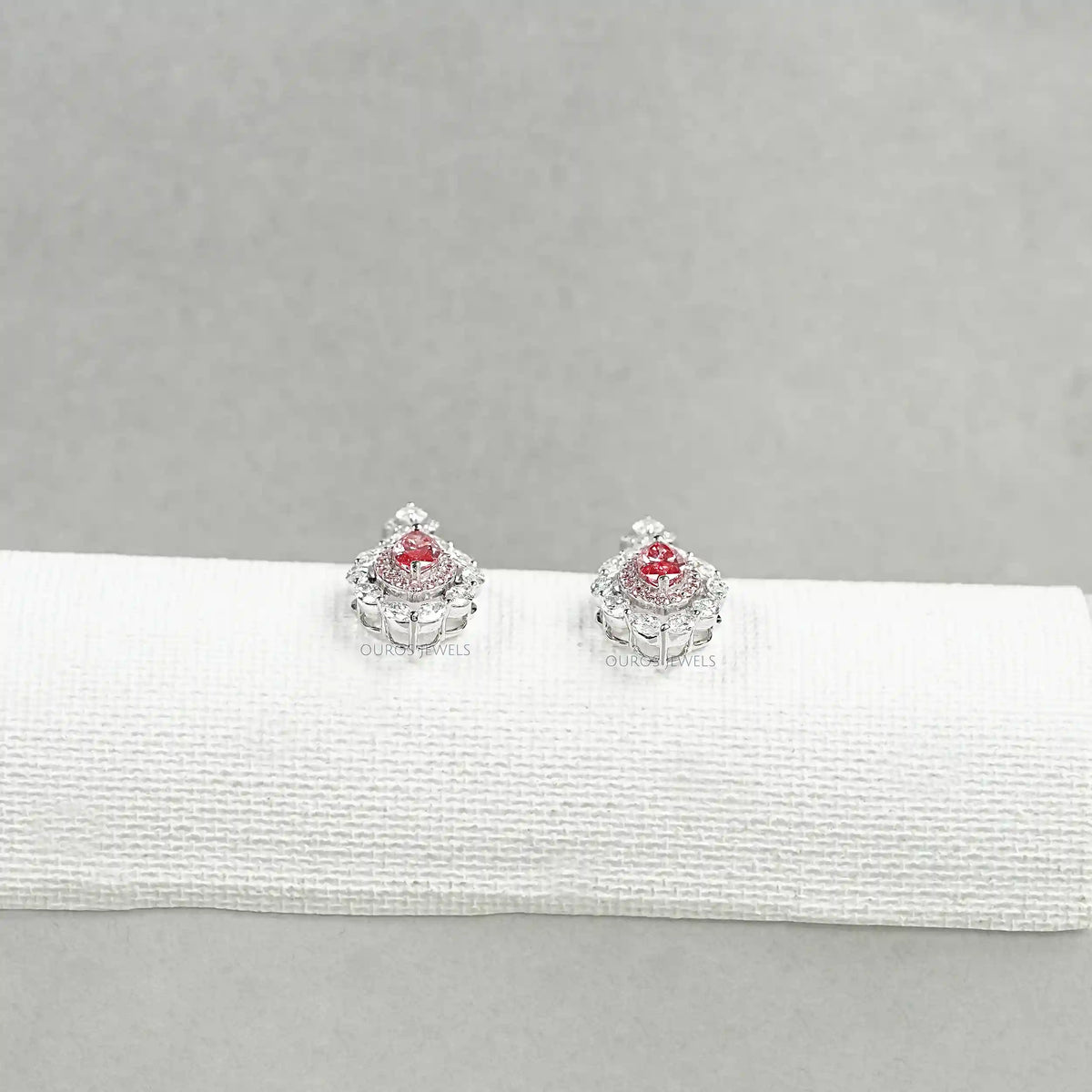 Fancy Pink Marquise Shape Double Halo Earrings Earrings