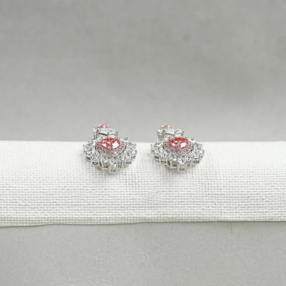 Pink Heart Cut Double Halo Drop Dangle Earrings Earrings