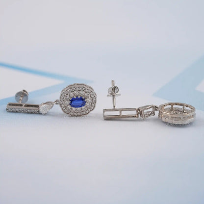 Oval Sapphire and Diamond Double Halo Earrings