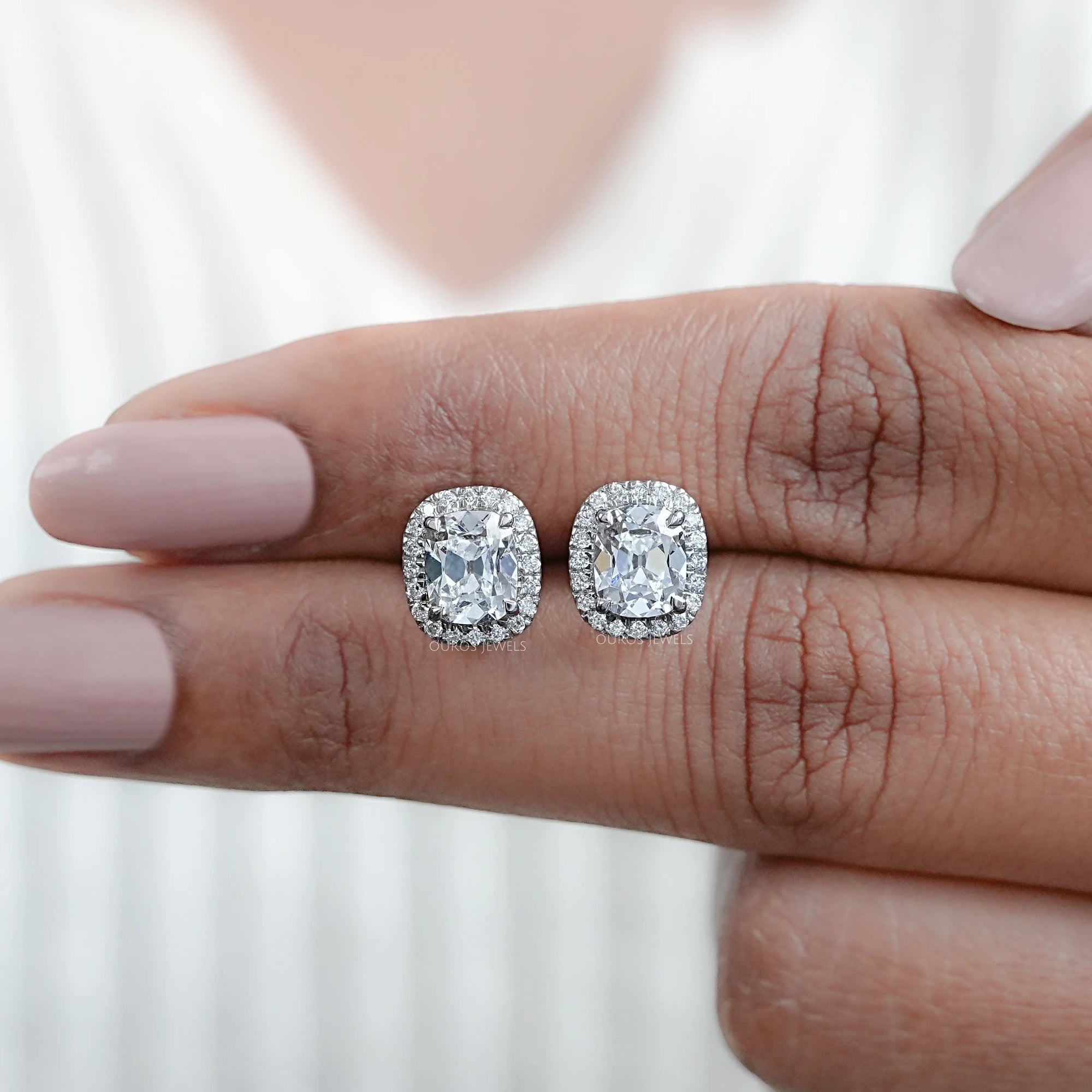Old Mine Cushion Cut Halo Stud Earrings Earrings