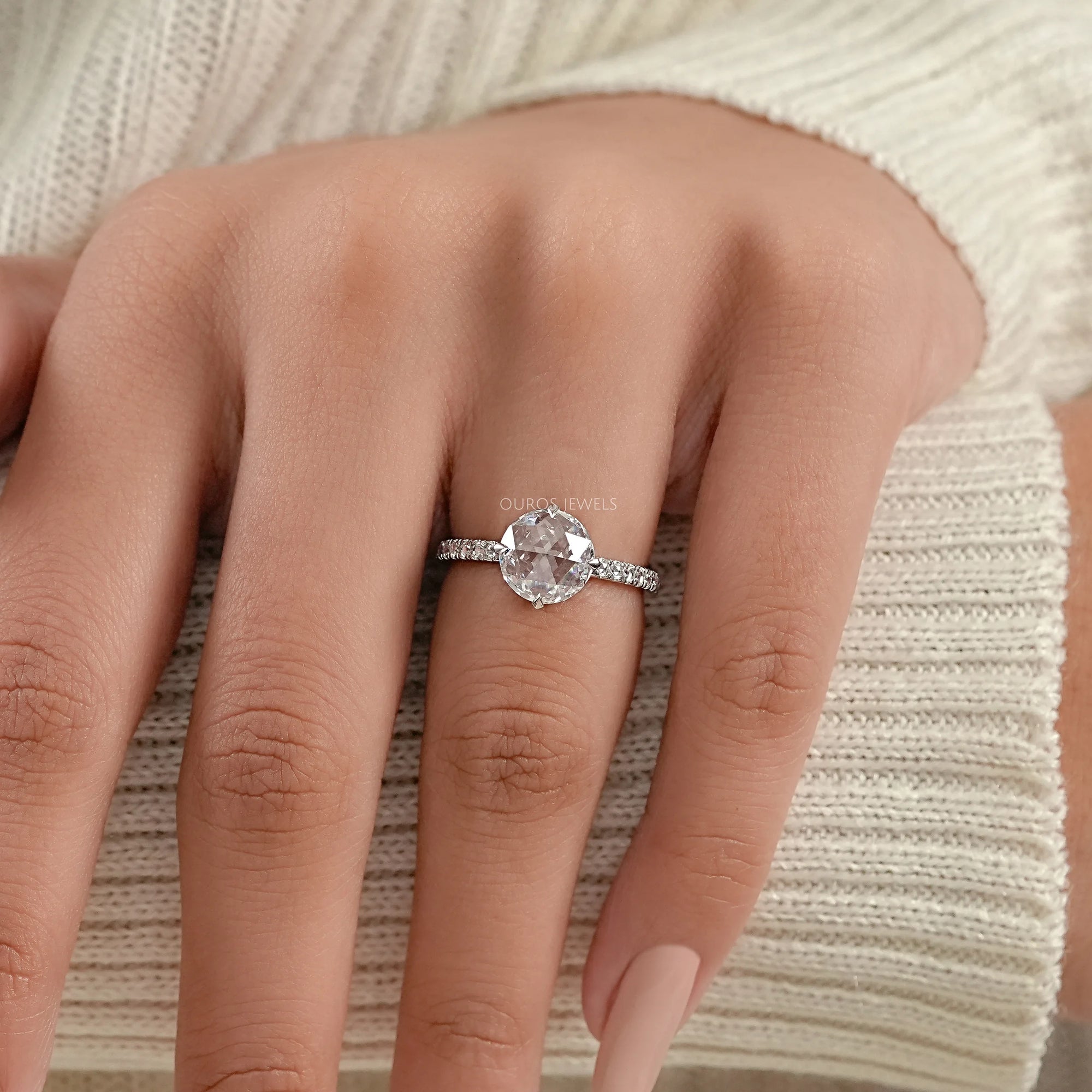 Rose Cut Round Diamond Hidden Halo Accent Ring