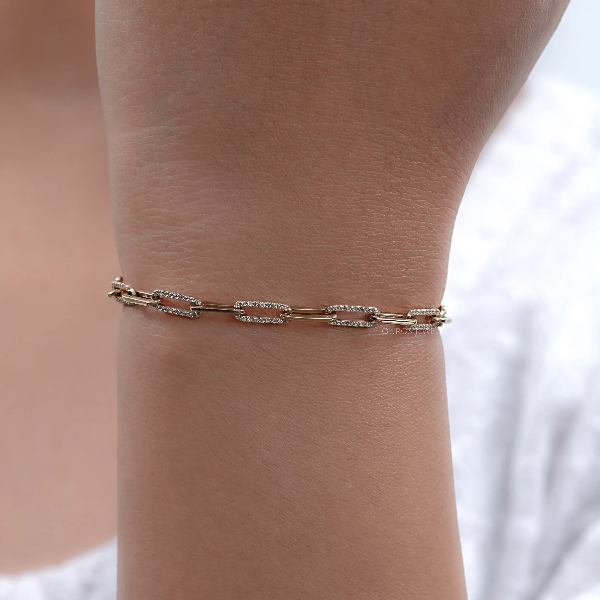 Round Lab Diamond Paperclip Link Bracelet