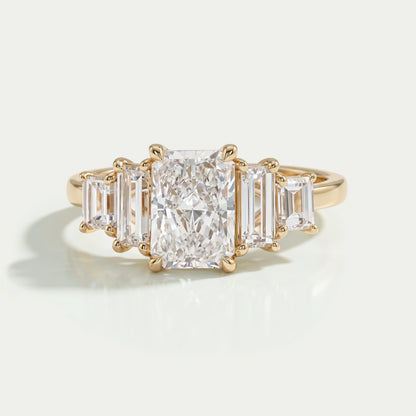 Radiant And Baguette Diamond Five Stone Engagement Ring Rings