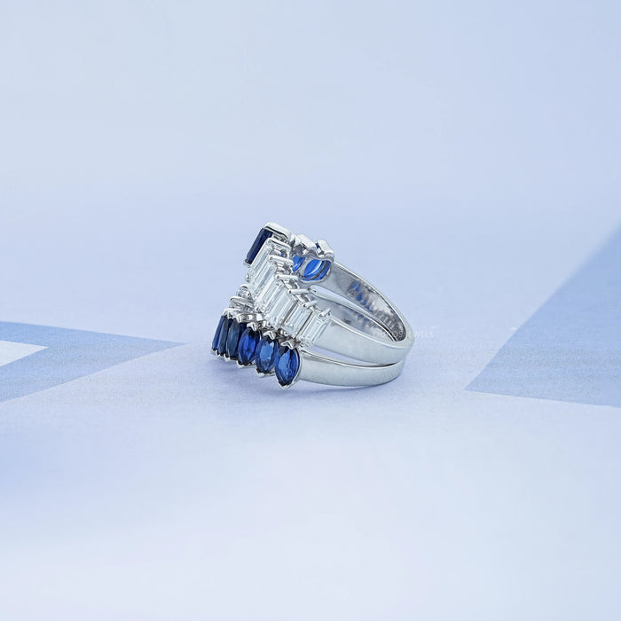 Blue Sapphire Marquise And Emerald Cut Diamond Ring Enhancer