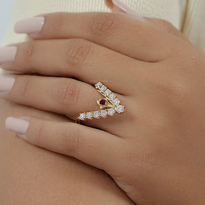 Red Ruby Round Diamond Vanki Ring