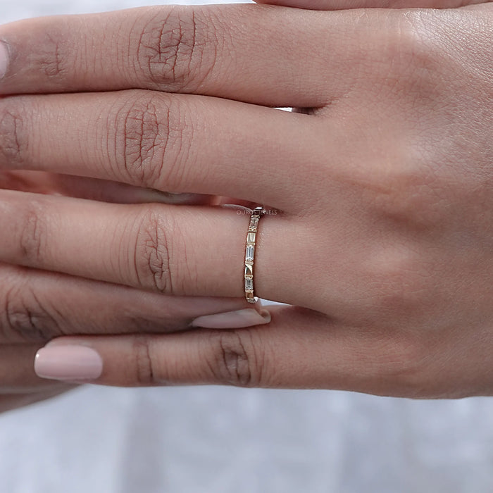 Baguette Lab Diamond Bezel Set Wedding Band