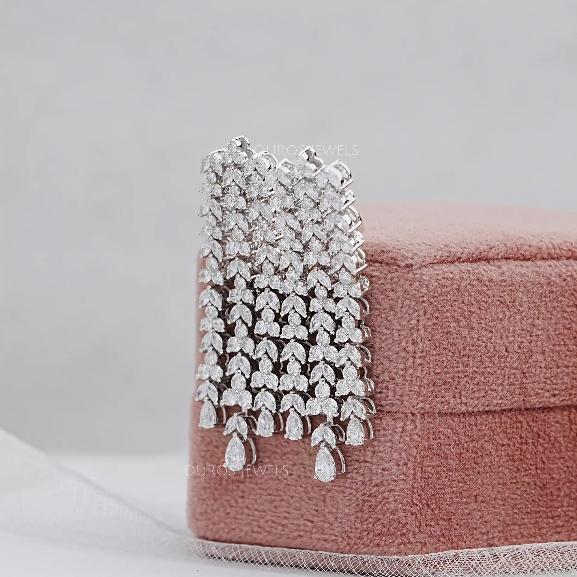 Marquise And Round Cut Lab Diamond Chandelier Earrings