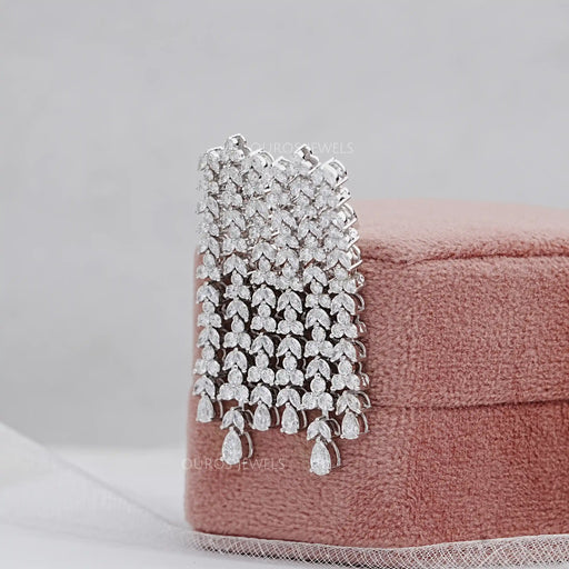 side view of multi shaped diamonds chandelier earrings silver