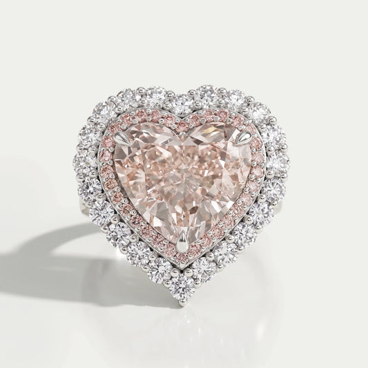 Double Halo Pink Heart Cut Lab Diamond Engagement ring Rings