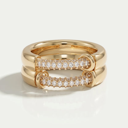 Double Row Connecter Round Lab Diamond Wedding Band Rings