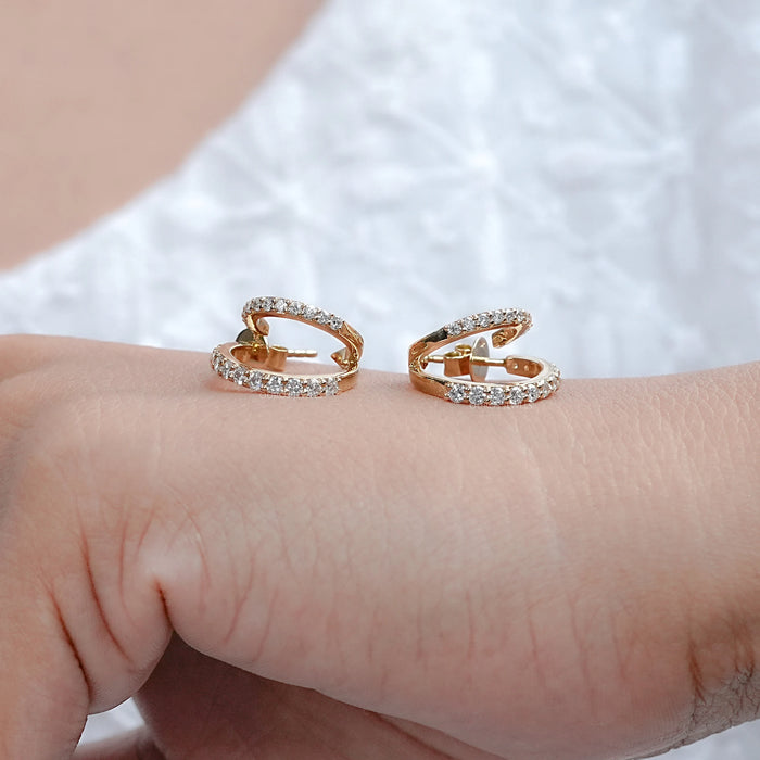 Round Lab Diamond C Double Row Hoop Earrings