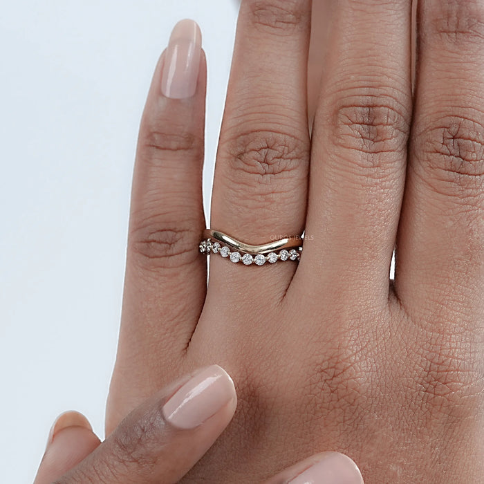 Round Cut Lab Diamond Double Wave Curved Wedding Band