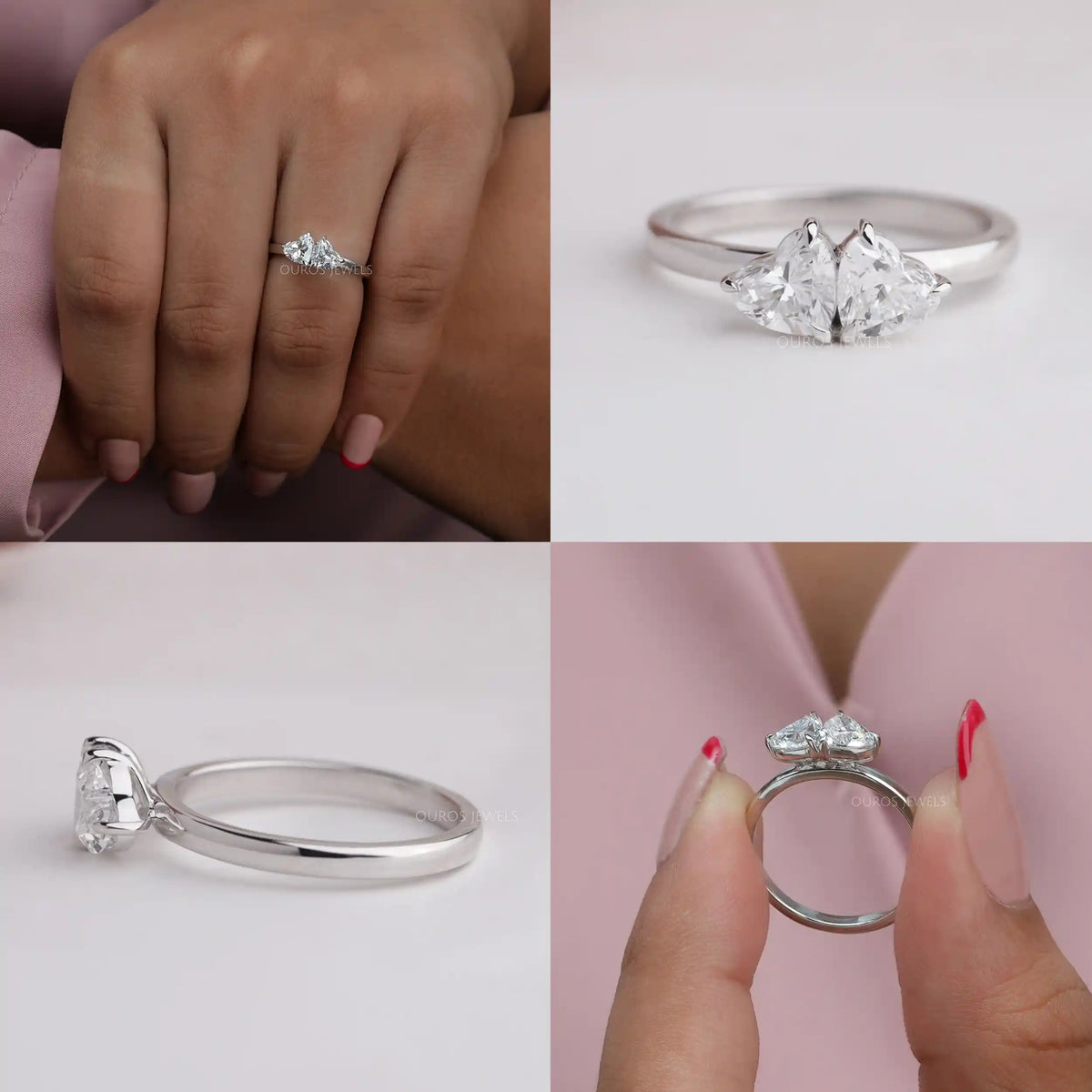 Double Heart Shape Diamond Romantic Ring