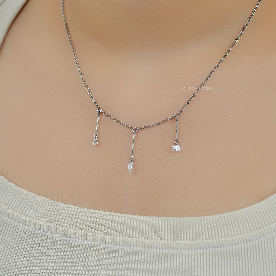 Trio Drill Lab Diamond Bar Charm Necklace Necklaces