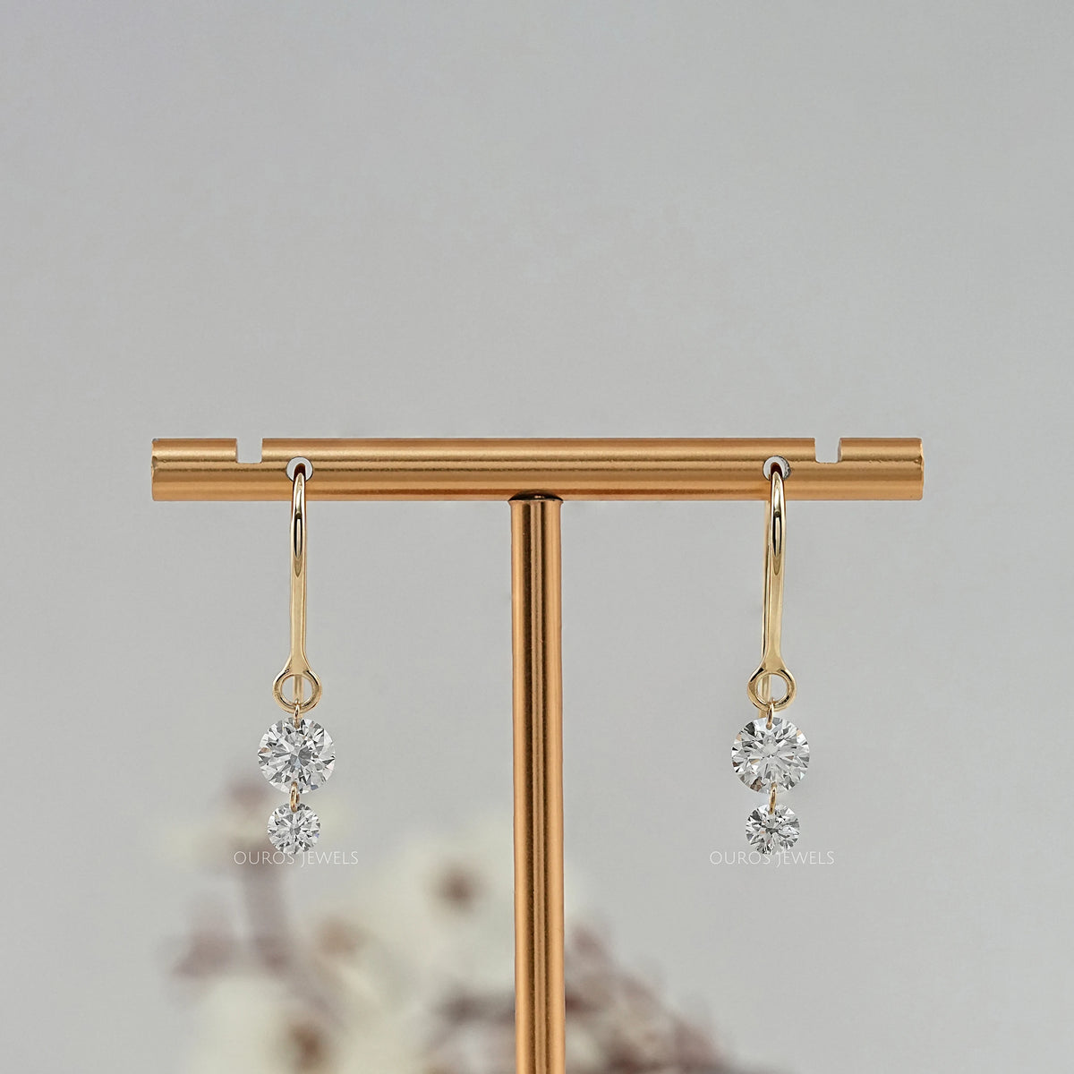 Round Lab Diamond Wire Hook Back Drop Earrings