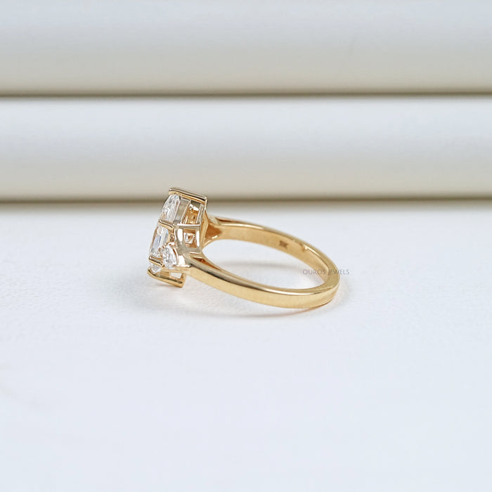 side view of dutch marquise cut lab diamond three stone engagement ring