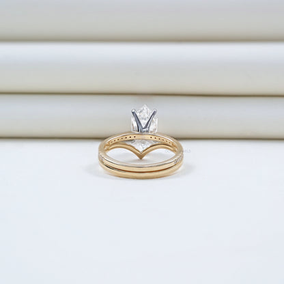 Dutch Marquise Diamond Curved Engagement Ring Set Rings