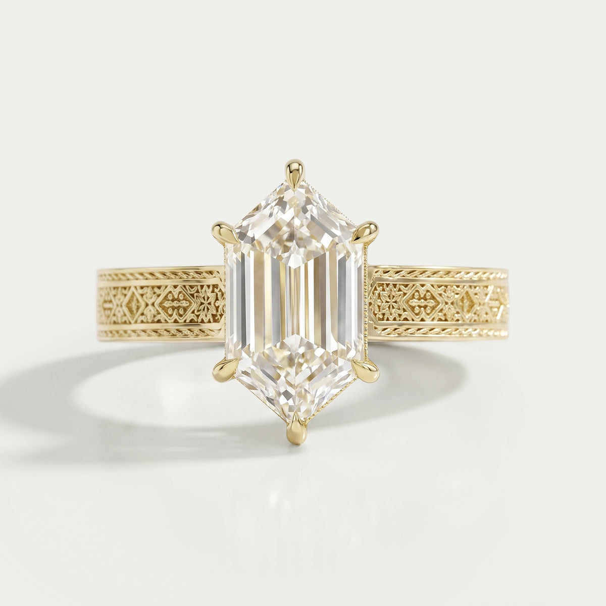 Step Cut Dutch Marquise Lab Diamond Engraving Band Ring
