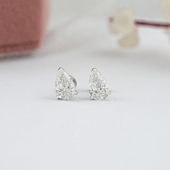 Pear Cut Solitaire Diamond Stud Earrings