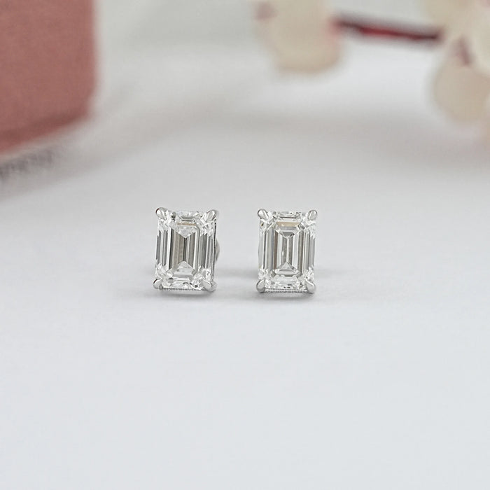 Emerald Cut Diamond Screw Back Earrings