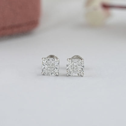 Square Cushion Cut Lab Diamond Solitaire Stud Earrings