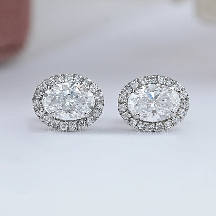 Oval Diamond Halo Stud Earrings