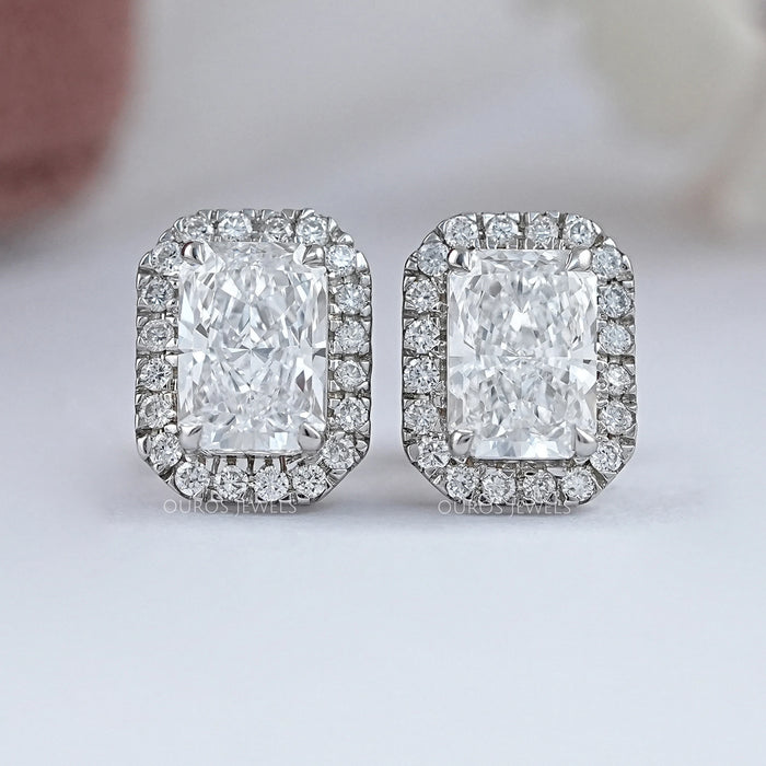 Radiant Diamond Halo Stud Earrings 