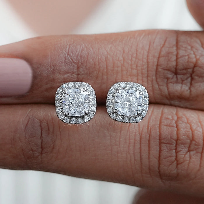 Cushion Cut Halo Diamond Stud Earrings 