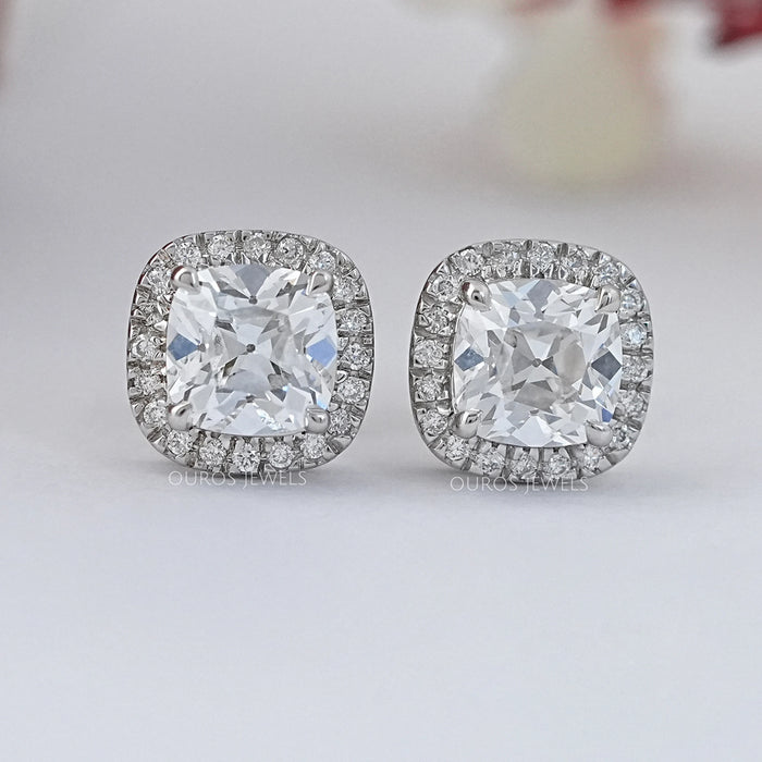 Square Cushion Diamond Halo Stud Earrings