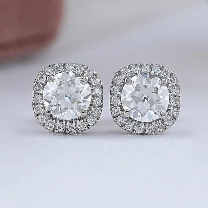 Old European Round Cut Stud Halo Earrings
