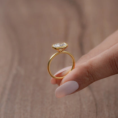 East West Cushion Diamond Bezel Set Solitaire Ring Rings