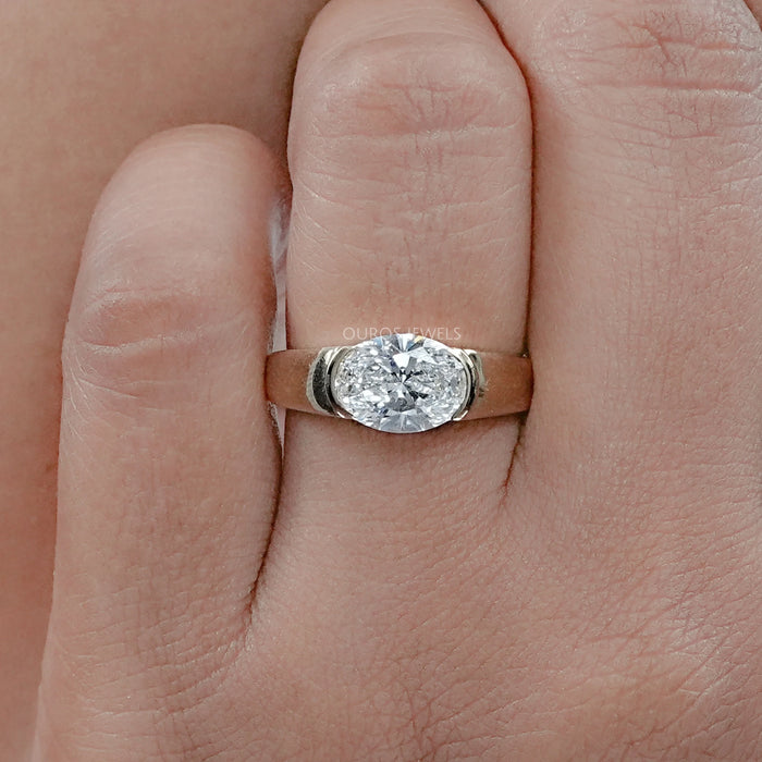 2 ct Oval Cut East West Half Bezel Engagement Ring