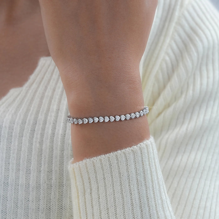 White Gold Heart Shape Lab Diamond  Bracelet 