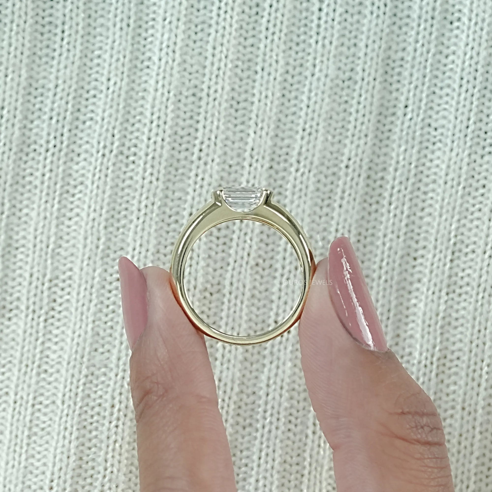 East West Emerald Lab Diamond Wide Band Ring